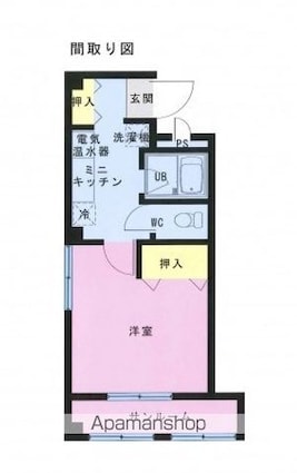 花城ワンルームマンション２号館[1DK/36.83m2]の間取図