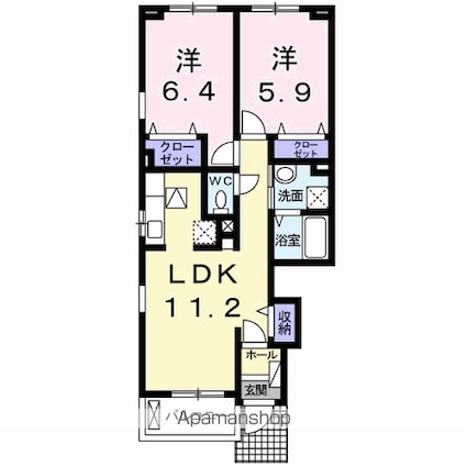 藍らんどこくふＤ[2LDK/55.17m2]の間取図