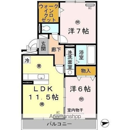 サンシャイン・ヒルズ[2LDK/58.07m2]の間取図