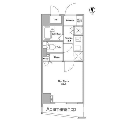 東京都新宿区早稲田鶴巻町[1K/19.45m2]の間取図