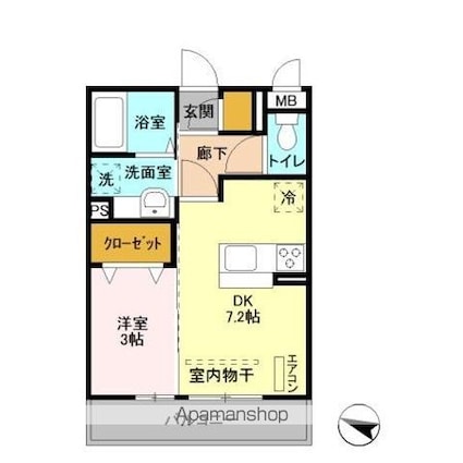 エヴァーラスティング千葉[1DK/28.81m2]の間取図