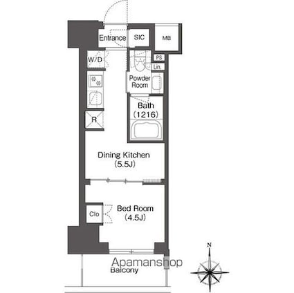 コンフォリア東新宿[1DK/25.23m2]の間取図