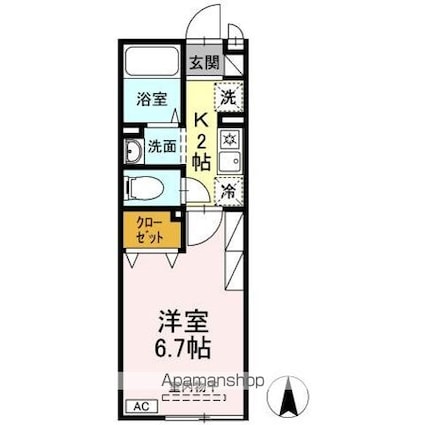 リシュブール[1K/22.6m2]の間取図