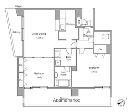 ヴォアラクテ西早稲田[2LDK/61.14m2]の間取図