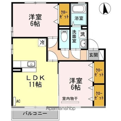 ジュネス椿Ｂ[2LDK/55.44m2]の間取図