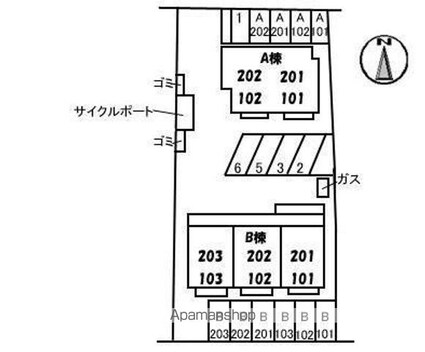 サンライフ八坂　Ａ・Ｂ棟[1LDK/40.92m2]の配置図