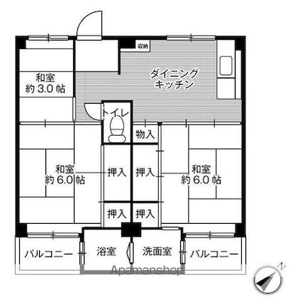 ビレッジハウス紀三井寺１号棟[3DK/49.2m2]の間取図