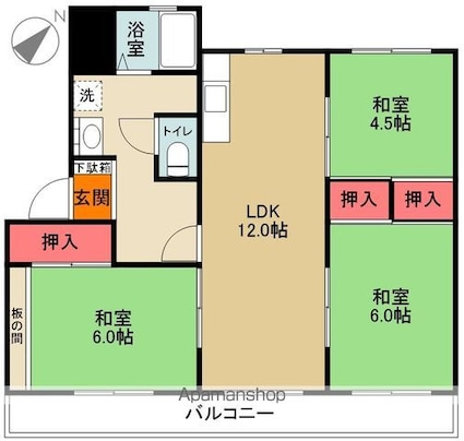 フナヤマヒルズマンション花ノ井[3LDK/66.65m2]の間取図