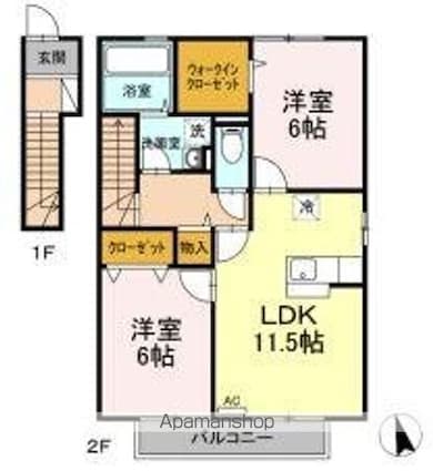 ローズコート一本木Ｇ棟[2LDK/63.66m2]の間取図