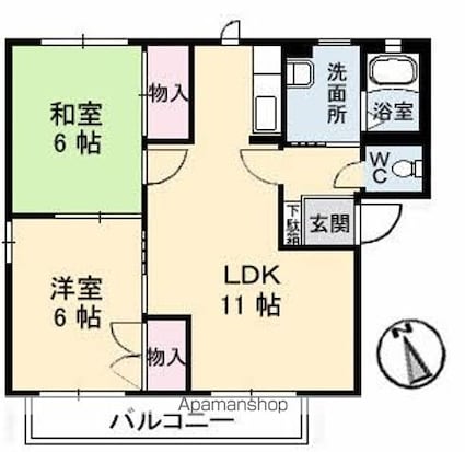 ディアスｓｕｎ　Ｄ棟[2LDK/54.34m2]の間取図