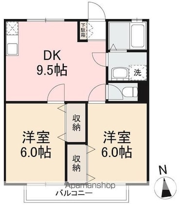 香川県高松市上之町１丁目[2DK/46.76m2]の間取図