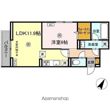 デュランタ[1LDK/44.32m2]の間取図