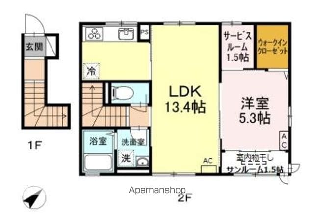 サンシャンテ上野毛　Ｂ 202 ｜ 東京都世田谷区中町３丁目34-10（賃貸アパート1LDK・2階・53.70㎡） その2