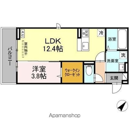 ディアライズ久米中央[1LDK/41.86m2]の間取図
