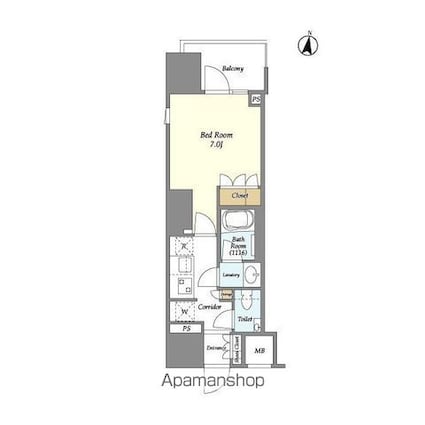 ルジェンテ文京湯島[1K/25.5m2]の間取図