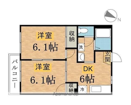 グリーンハウスハシモトＢ[2DK/38.5m2]の間取図