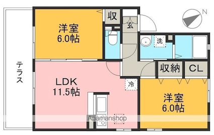 ウエスト孕[2LDK/53.73m2]の間取図