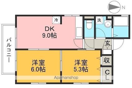 ソシア寿正[2DK/45.53m2]の間取図