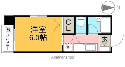 高知県高知市桜馬場[1K/20.16m2]の間取図
