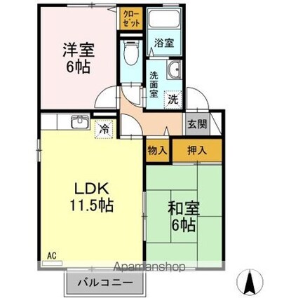 フリーデン山川[2LDK/53.48m2]の間取図