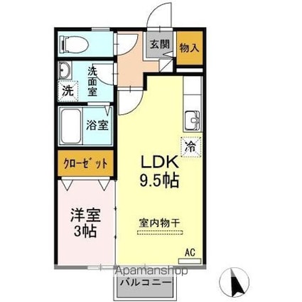 リビングタウン伏石Ａ・Ｂ棟[1LDK/33.39m2]の間取図