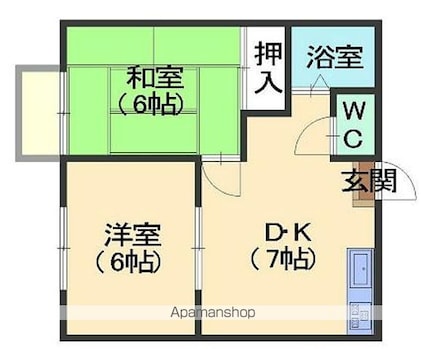 古川ランドＣ棟[2DK/40.5m2]の間取図