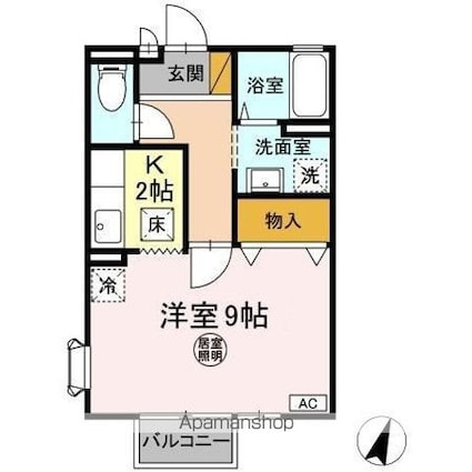 リヴェール　Ｂ[1K/33.48m2]の間取図
