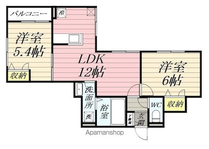 パークサイド鹿野[2LDK/51.34m2]の間取図