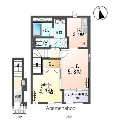 メゾン・ド・アンソレイユ[1LDK/42.34m2]の間取図