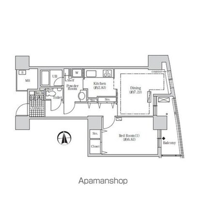 アクティ汐留[1DK/50.56m2]の間取図