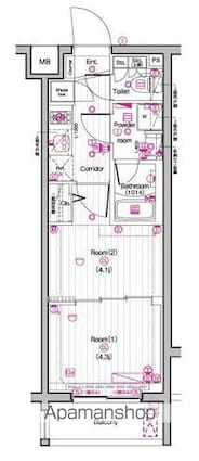 ＴＨＥ　ＰＲＥＭＩＵＭ　ＣＵＢＥ　Ｇ　東中野[2K/25.5m2]の間取図