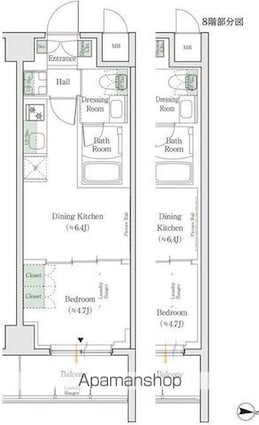 ワンルーフレジデンス亀戸[1DK/26.4m2]の間取図