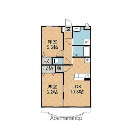 ヒルズ知手[2LDK/52.25m2]の間取図