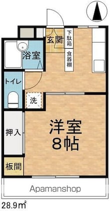 クロックパレス[1K/28.9m2]の間取図
