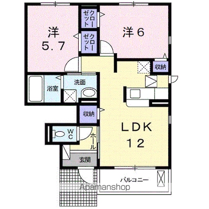 グランデ喜里[2LDK/53.73m2]の間取図