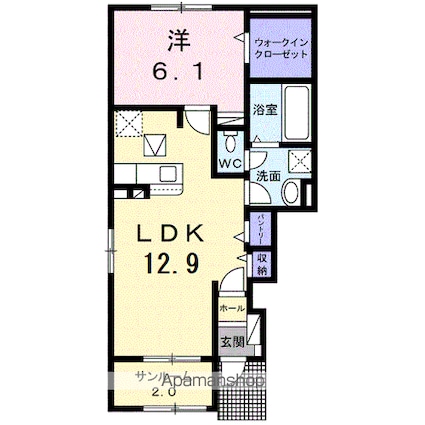 プラシード・Ｂ[1LDK/50.49m2]の間取図