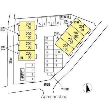 ユニヴェールⅡ　Ｃ棟[1LDK/43.23m2]の配置図