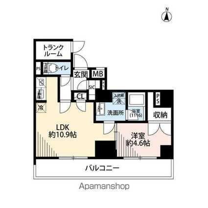 プレール・ドゥーク亀戸Ⅵ[1LDK/43.65m2]の間取図