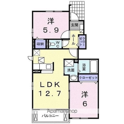 クリスタル　Ｄ[2LDK/55.47m2]の間取図