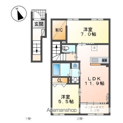 ハレカピリナ新涯[2LDK/62.3m2]の間取図