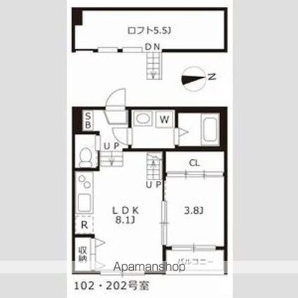 ハーモニーテラス十番Ⅲ[1LDK/31.25m2]の間取図
