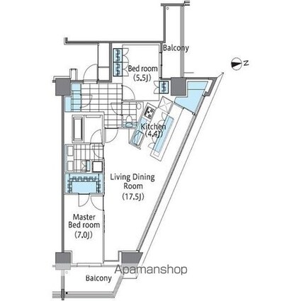 コンフォリア新宿イーストサイドタワー[2LDK/85.64m2]の間取図