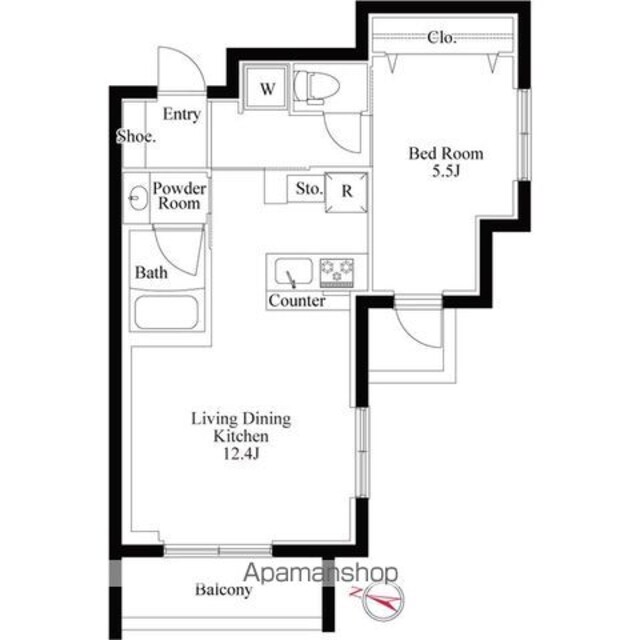 ラ・ペルラ柿の木坂[1LDK/42.21m2]の間取図