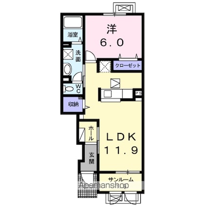 ルーナリア　Ⅱ[1LDK/46.35m2]の間取図
