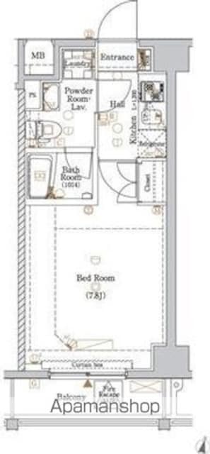 ブランノアール北赤羽[1K/23.2m2]の間取図