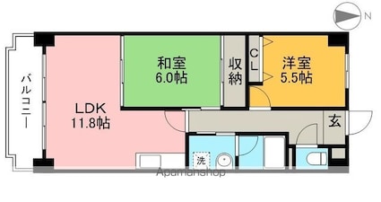 サンハイツ上町（１）[2LDK/54.57m2]の間取図