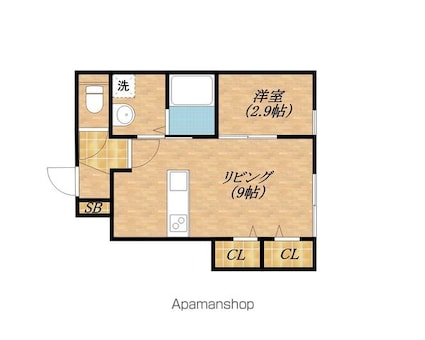 エトワール下坂浜Ａ[1LDK/31.95m2]の間取図