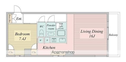 ドゥーエ清澄白河[1LDK/58.76m2]の間取図