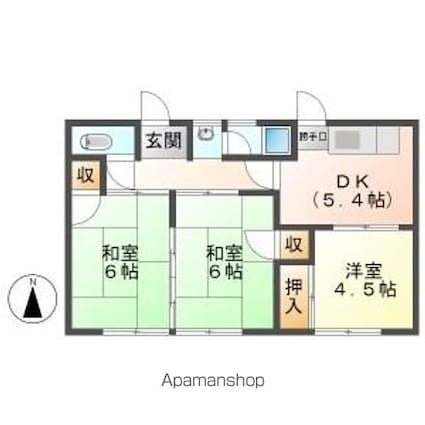 鏡島西棚橋貸家　南西[3DK/44.88m2]の間取図