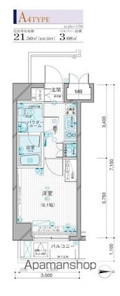 メインステージ錦糸町[1K/21.5m2]の間取図